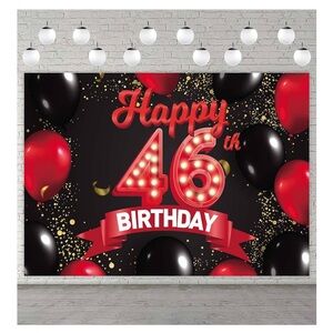 Happy 46th Birthday Backdrop, 4 x 6, red & black, Balloons